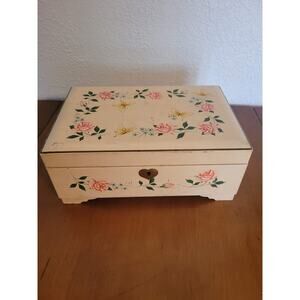 Vintage Japanese Musical Jewelry Box Hand-Painted Working Music Box Mid-Century